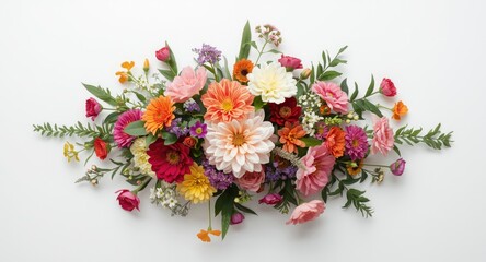 Bright flower arrangement illustrated by AI on a solid white backdrop