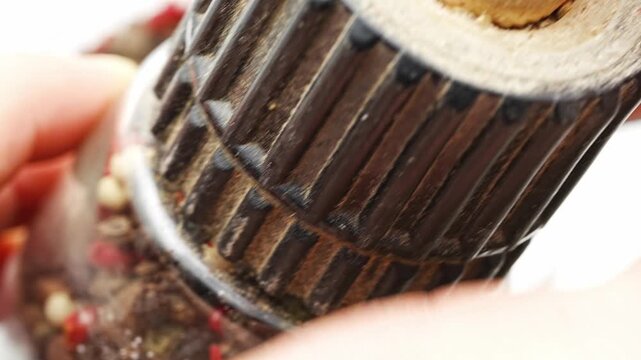 Combining five types of peppers in a spice grinder for rich flavor