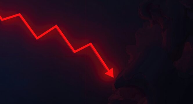 Animated forex volatility chart featuring a dropping trend line in red against a shadowed backdrop for trading alert