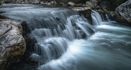 Obraz premium Alluring long exposure shot of waterfall with delicate water movement and varied rock details