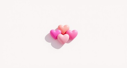 Fototapeta premium Group of four pink heart symbols in gradient hues isolated on white for creative illustration work