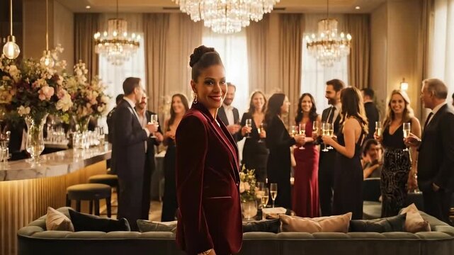 Glamorous party with fine drinks, Stylish gathering with sparkling wine and graceful ambiance, Luxurious celebration event where guests enjoy refined drinks amidst sophisticated and graceful decor