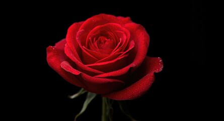 Fototapeta premium A lively crimson rose flower displayed on a velvety black background
