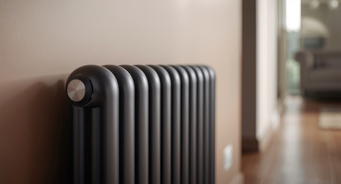 Detail view of energy efficient radiator integrated into interior wall