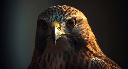 Focused portrait of a hawk with crisp sharp feather details