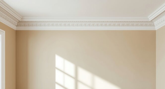 Decorative white crown molding complementing ceiling cornice edges