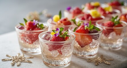 Elegant finger foods with fresh ingredients served in glass cups perfect for festivities