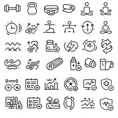 Fototapeta premium Collection of Simple Line Icons Representing Various Fitness and Wellness Activities