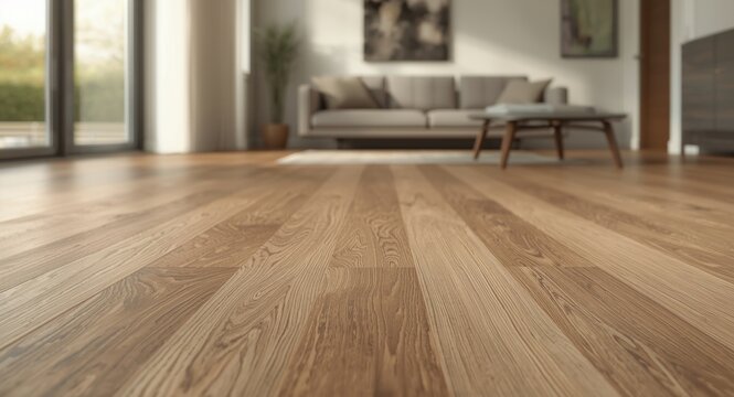 Indoor laminate flooring in a contemporary living space with warm wood tones and natural light atmosphere