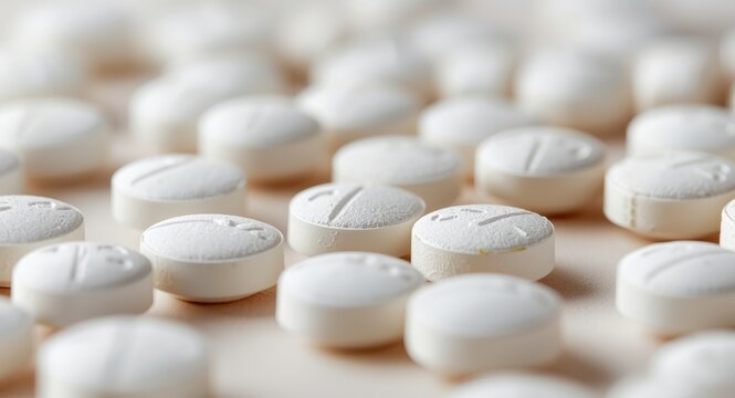 Close angle view showing oxycodone opioid tablets texture and shape