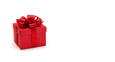 Obraz premium Decorative red present sitting on a bright white backdrop with copy space