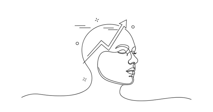 Abstract line art of person with arrow symbolizing growth and success. None editable stroke