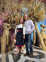 happy young couple in winter clothing
