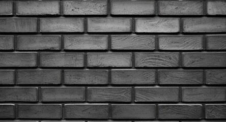 Obraz premium Close detailed black and white photo of complex grey brickwork on a rectangular wall