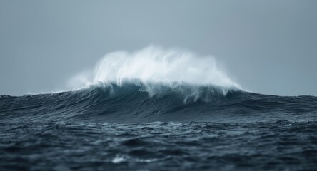 Naklejka premium Dynamic black sea horizon with crashing colossal wave