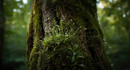 Obraz premium Close up natural texture of moss and limbo plants on tree