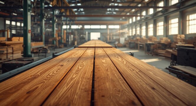 Facility manufacturing oak lumber with focus on detailed texture and grain of hardwood boards
