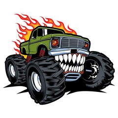angry burning monster truck cartoon character illustration design  © Ilham