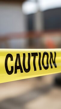 Yellow Caution Tape Warning Sign at Construction Site