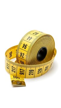 Yellow measuring tape on transparent background for sewing