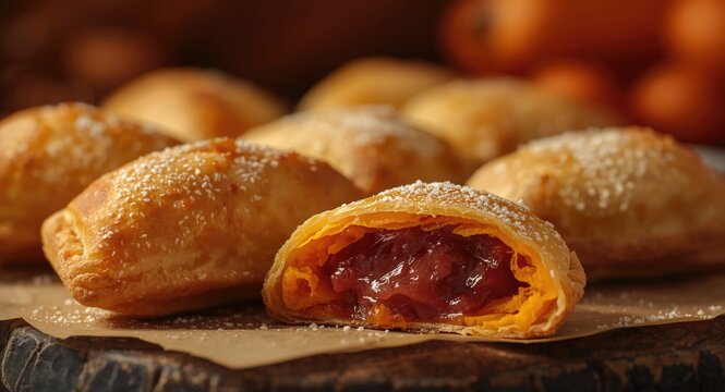 Golden crispy pastelitos filled with sweet potato and membrillo sweet paste