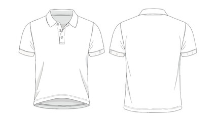 Naklejka premium Versatile apparel schematic depicting front and rear views of a classic collared short-sleeve shirt blank template