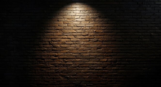 Brick wall interior with powerful spotlight illumination and shadows