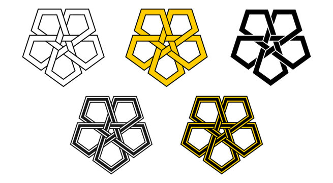 Star Pentagon Celtic Knot Style Vector Illustration Set