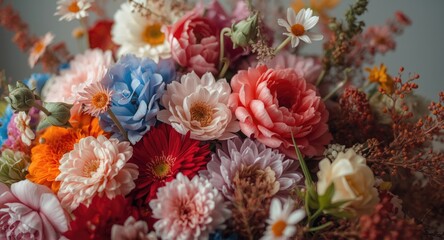 colorful floral art piece displaying diverse vibrant flower arrangements