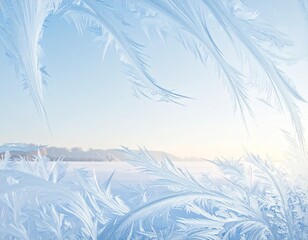 Frosty ice crystal pattern on window glass