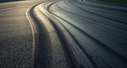 Asphalt racing surface with dynamic tire curves illustrating speed and excitement