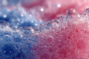 Bubbles swirl on hydration drink surface macro