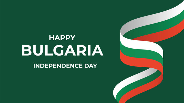 Happy bulgaria independence day celebration design with flowing ribbon in national flag colors, modern typography and clean patriotic background