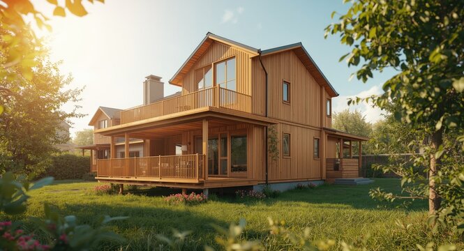 Bright timber dwelling with modern architecture including balcony and verandah views
