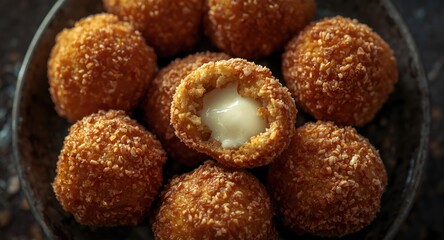 Banner image showing delicious bitterballen made from flour, cheese, and milk with mozzarella center