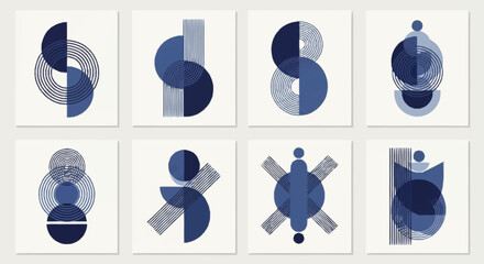 Collection of Abstract Geometric Shapes in Blue. © Ari