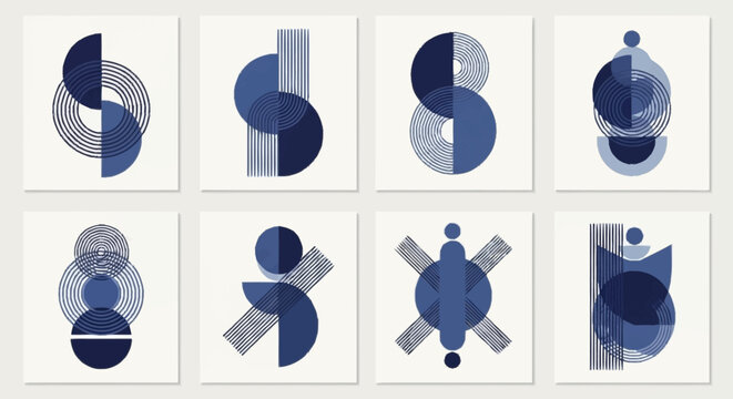 Collection of Abstract Geometric Shapes in Blue.