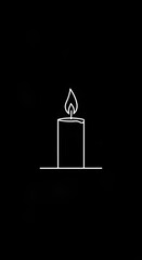 Minimalist Line Art of a Burning Candle on a Black Background.