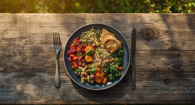 A healthy plant based meal full of vitamins antioxidants and complex carbohydrate rich ingredients