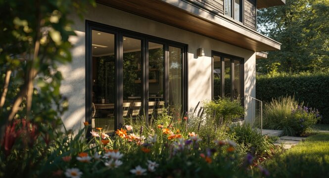 Contemporary residence with upgraded energy efficient windows and lively outdoor garden