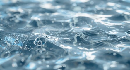 Close focus on water surface featuring scattered micro bubbles