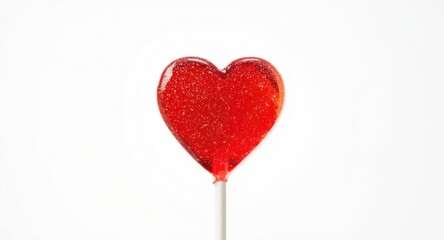 Love and friendship symbol as red heart candy lollipop over white background