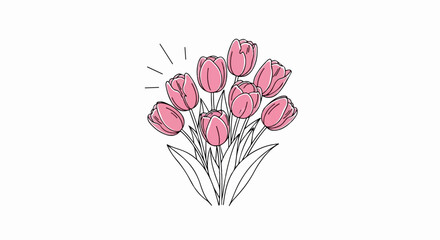 A sketch of a bouquet of pink tulips with radiating lines