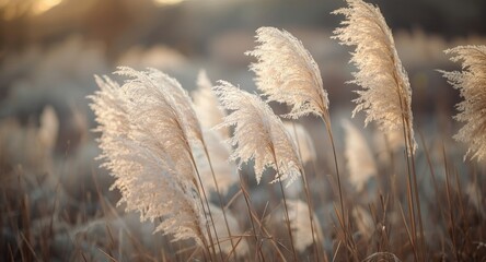 Obraz premium Late autumn background featuring Japanese pampas grass with ample copy space for text or design