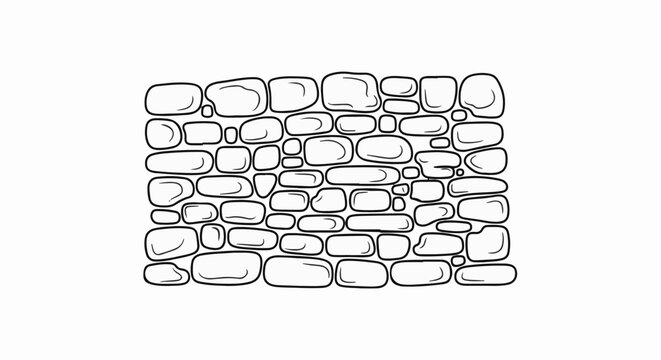 Black and white outline drawing of a fieldstone wall