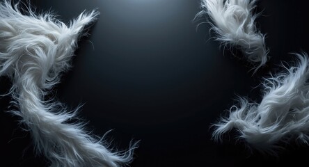 Obraz premium Dark backdrop with soft white feather texture and abstract flowing shapes copy space