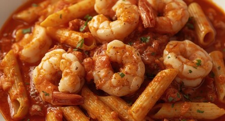 Delicious Penne Pasta with Creamy Vodka Tomato Sauce and Tender Shrimp