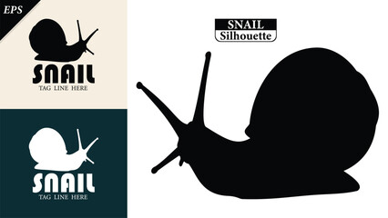 snail silhouette isolated on white background with logo text space, featuring a clean black shape symbolizing nature, patience, simplicity. Ideal for logos, snails vector silhouette icon, snail logo © Usman Tahir Isolated