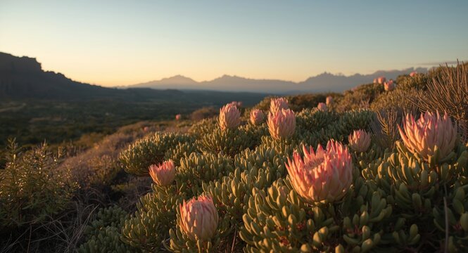 Fynbos biome featuring native restios ericas and proteas with rich biodiversity and copy space
