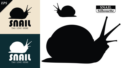 snail silhouette isolated on white background with logo text space, featuring a clean black shape symbolizing nature, patience, simplicity. Ideal for logos, snails vector silhouette icon, snail logo © Usman Tahir Isolated